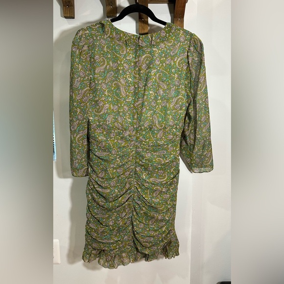 NWT Veronica Beard Shala Ruched Paisley Ruffle Green Silk Dress 10 - Picture 7 of 11